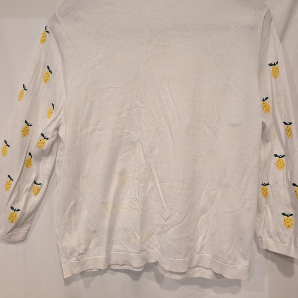 Talbots White Cardigan Yellow Lemons 3/4 sleeves fruit spring summer - Picture 4 of 6